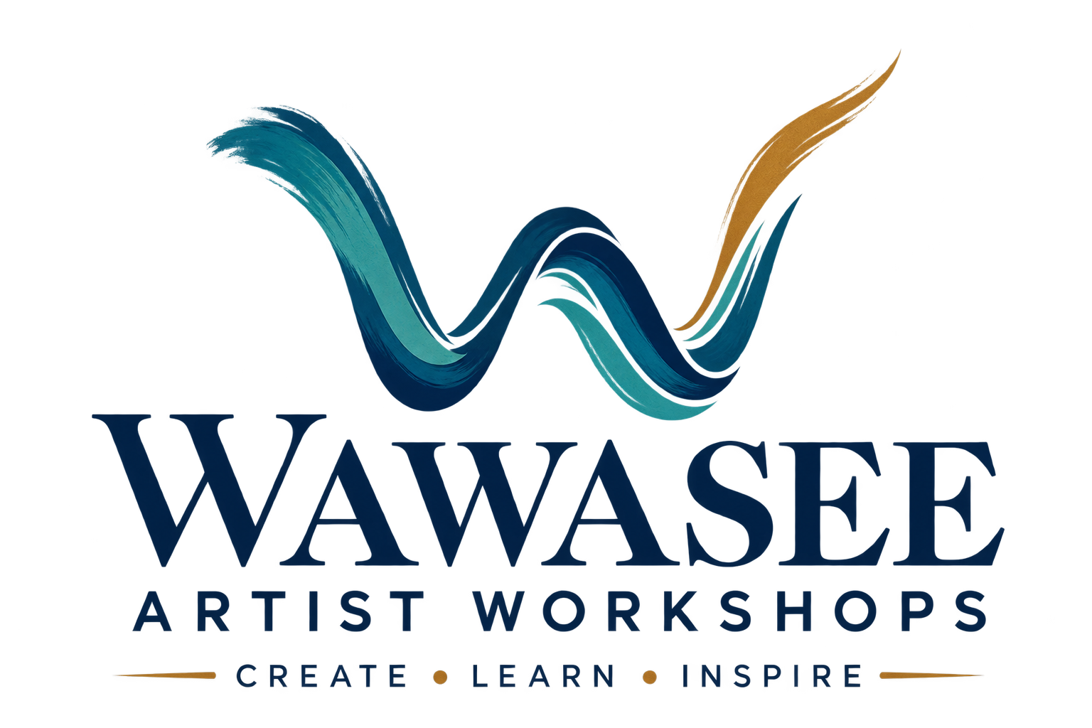 Wawasee Artist Workshops logo: Create, Learn, Inspire